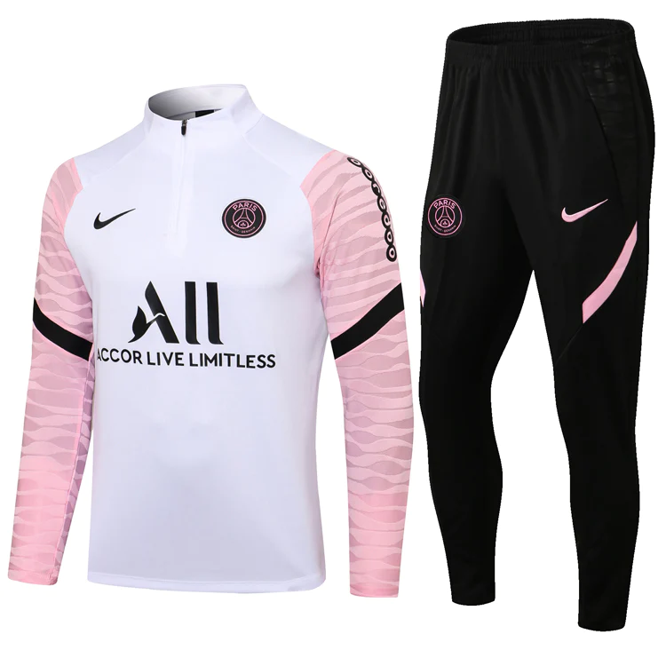 PSG  Quarter Zip Tracksuit -  White & Pink Sleeve