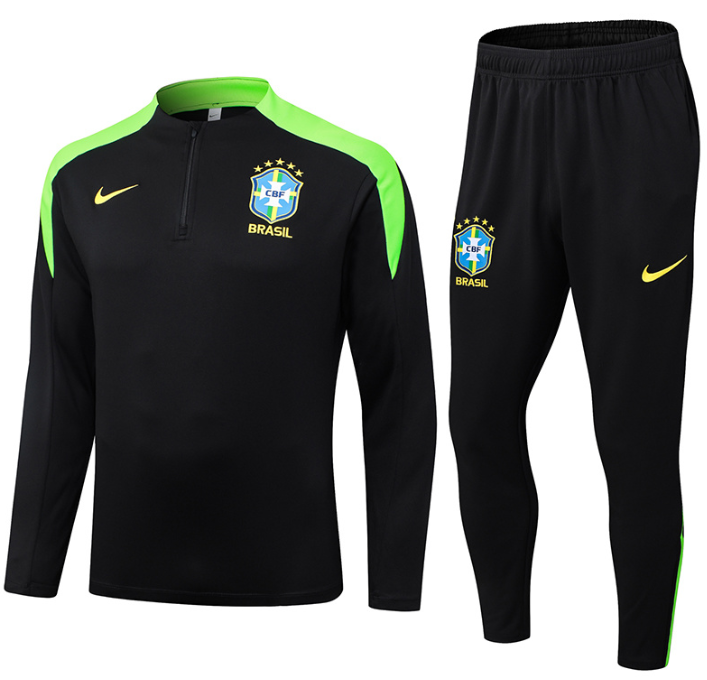 Brazil Quarter ZIp Tracksuit - Black & Green