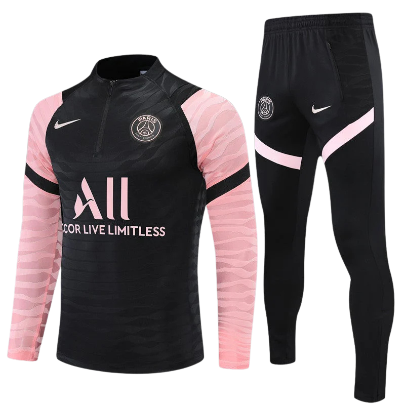 PSG  Quarter Zip Tracksuit - Black & Pink Sleeve