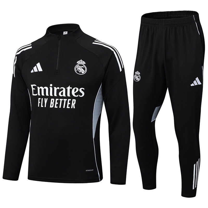 Real Madrid Quarter Zip Tracksuit -  Black